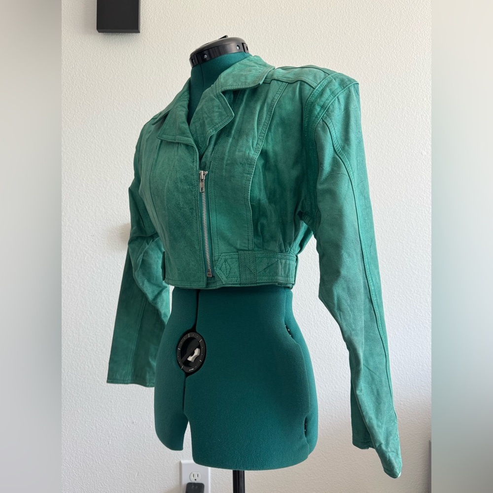 Green Vintage Leather Jacket - Size Small